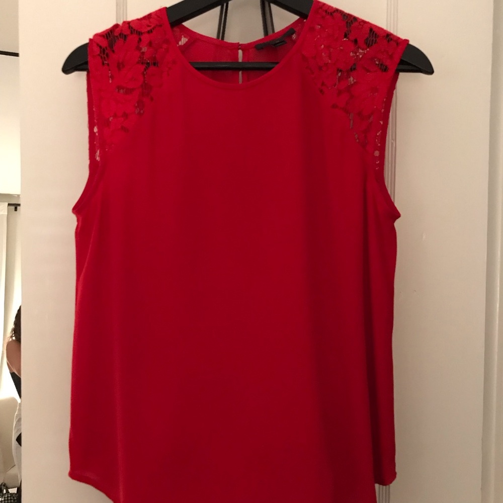 J. Crew red lace cap sleeve chiffon top